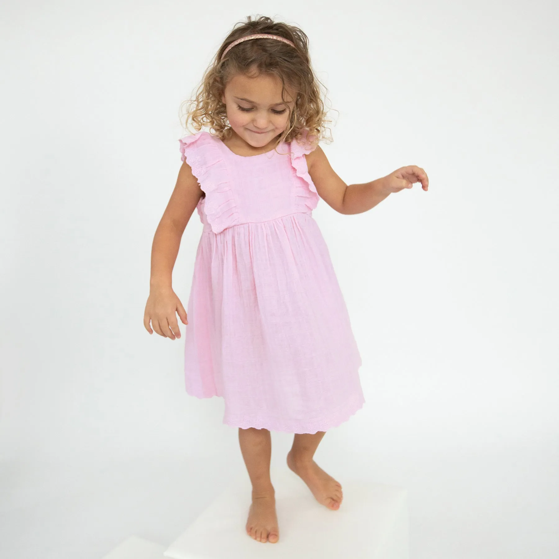 Ballet Pink Muslin Eyelet Edge Dress