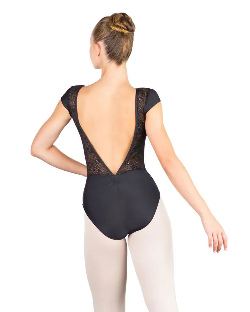 Ballet Rosa Maeva Boatneck Lace V-Back Cap Sleeve Leotard - Womens