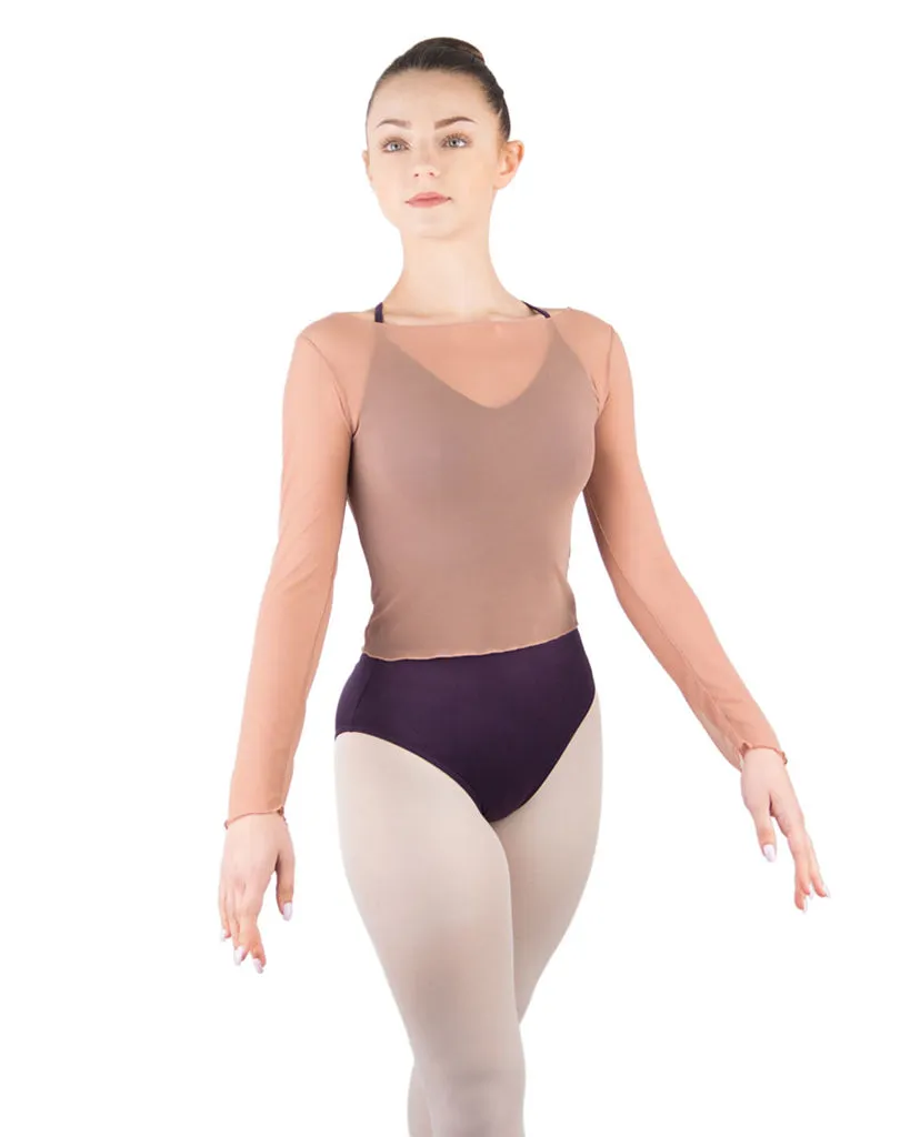 Ballet Rosa Natasha Long Sleeve Stretch Mesh Top - Womens