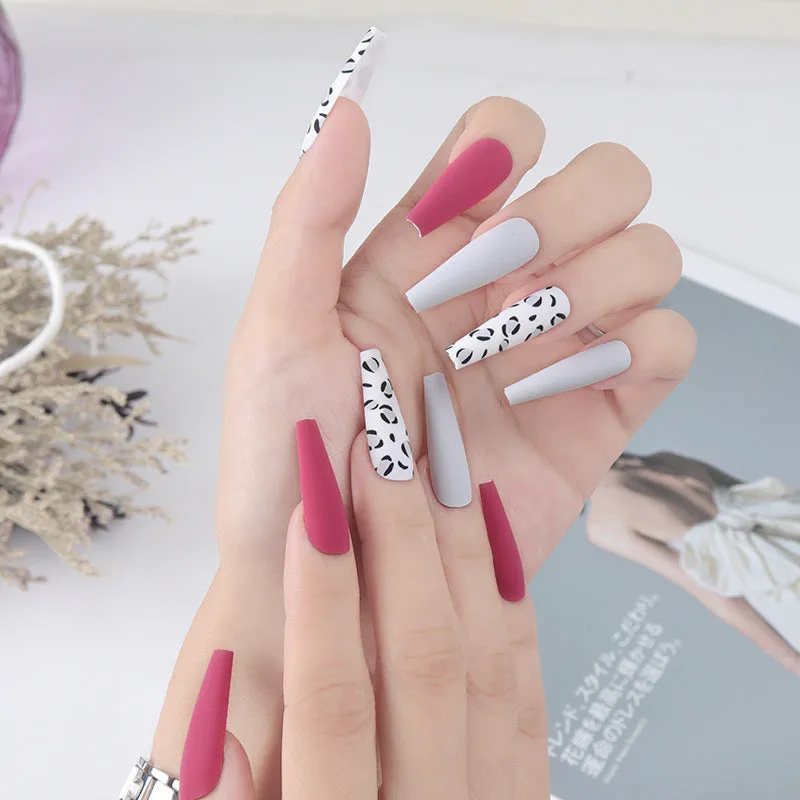 BerriesJam - 2024 Rose Red Leopard Print Long Ballet Nail