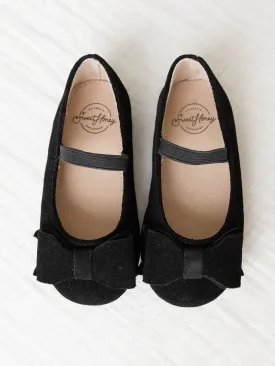 Big Bow Suede Ballet - Black