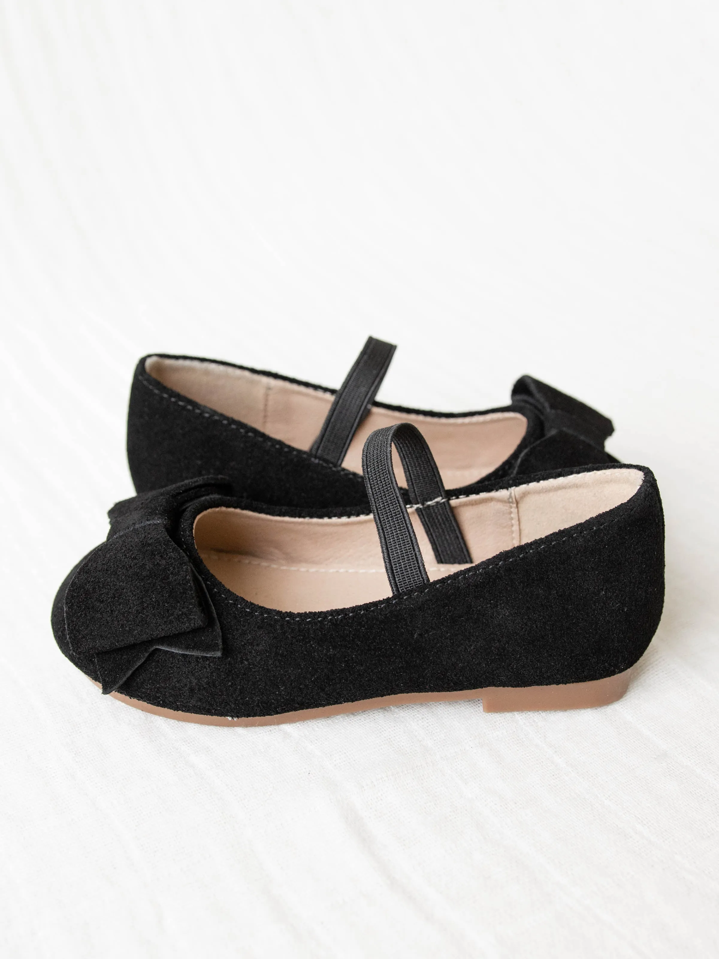 Big Bow Suede Ballet - Black