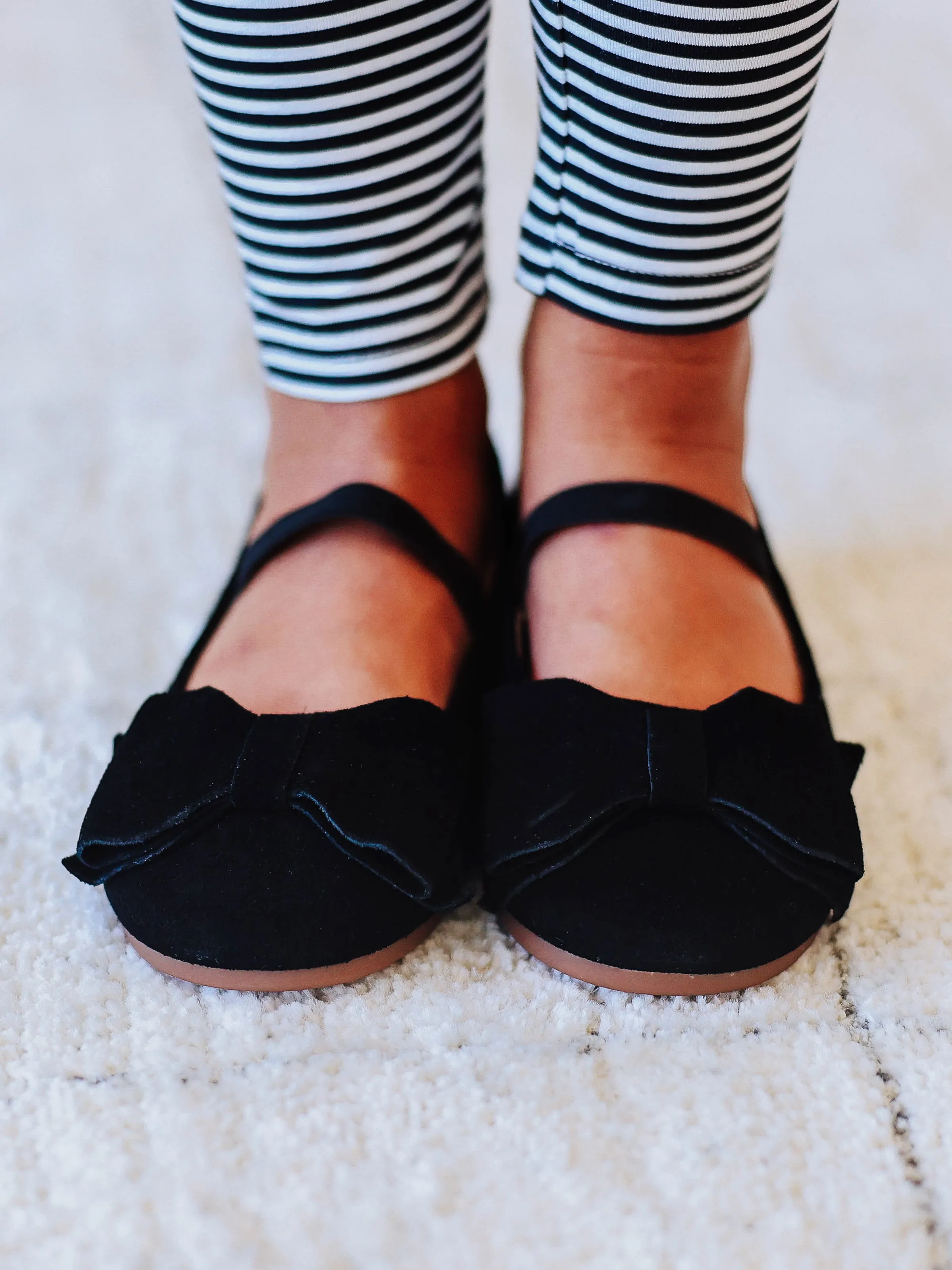 Big Bow Suede Ballet - Black