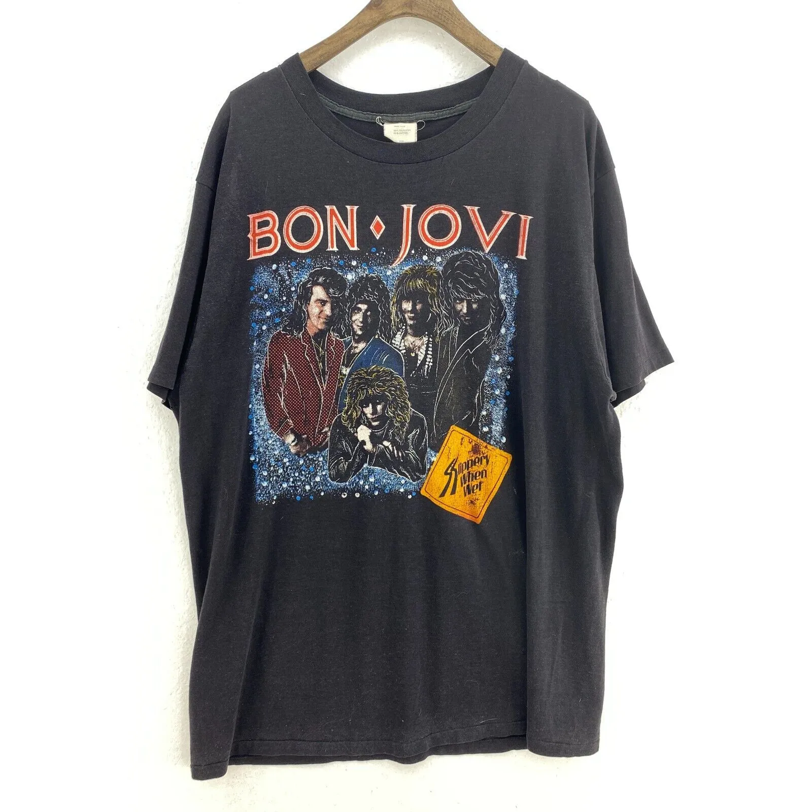 Bon Jovi Slippery When Wet Vintage Black T-shirt Size XXXL Rock Band