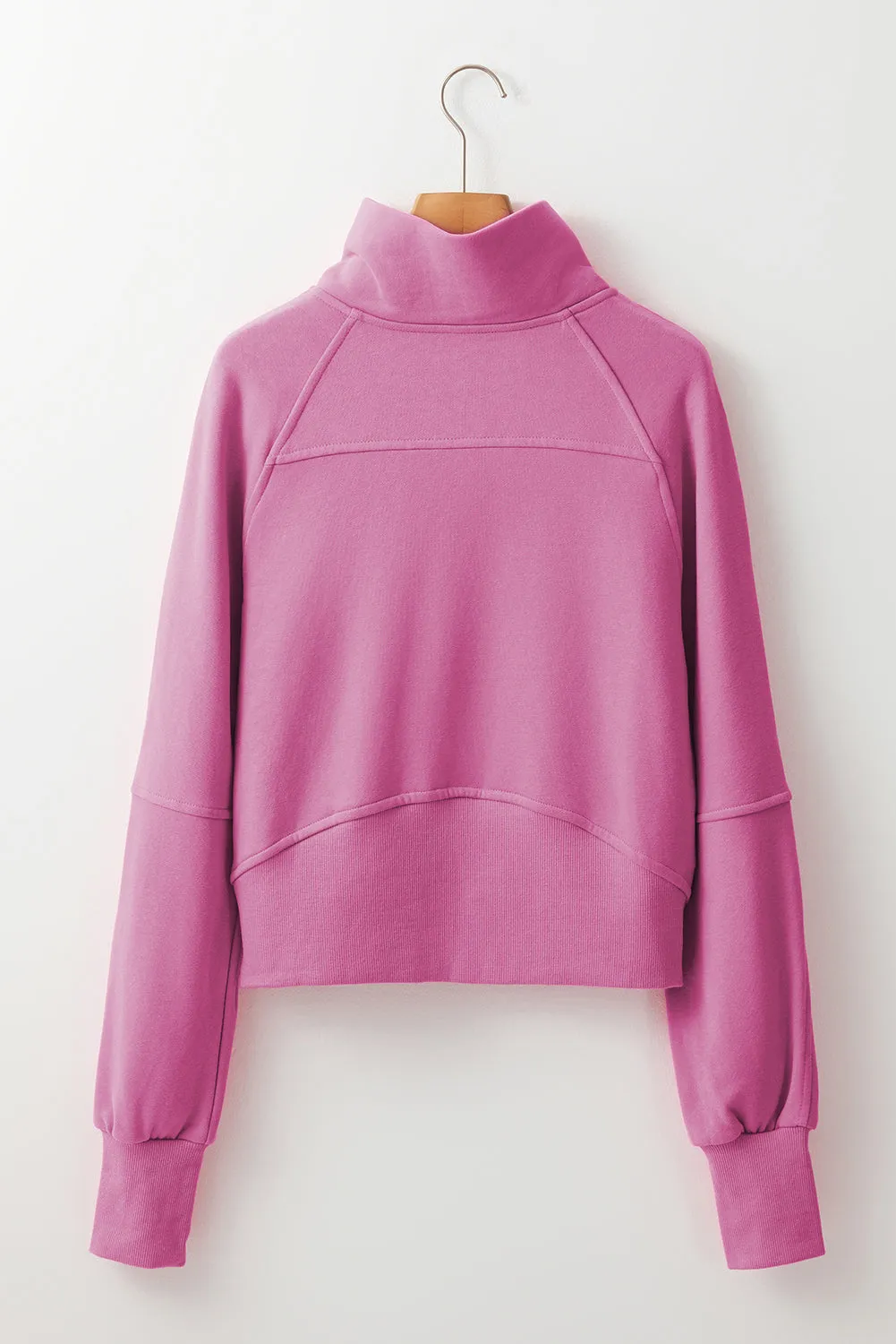 Bonbon Fleece Lined Zip Up Stand Collar Thumbhole Sleeve Sweatshirt