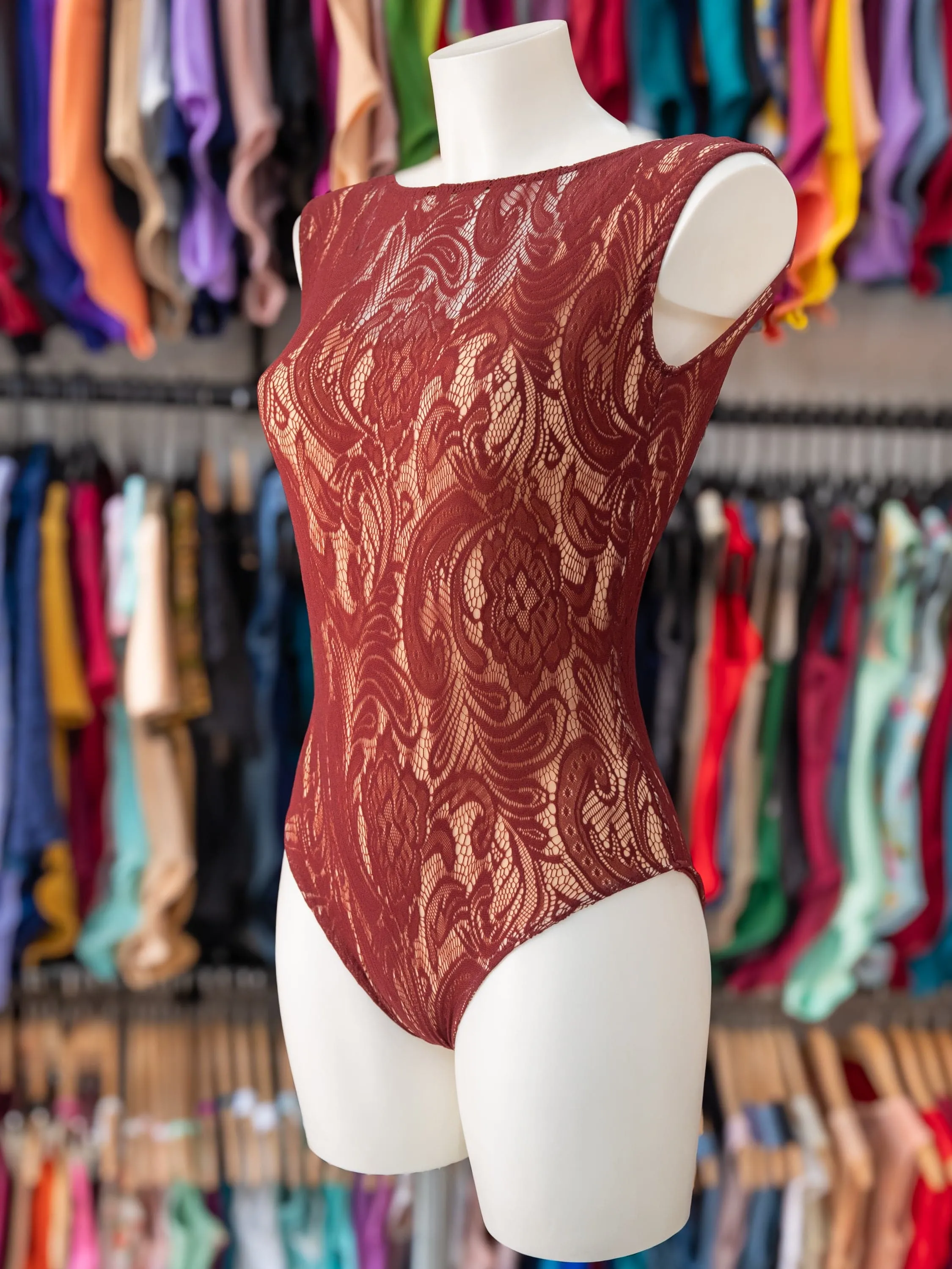 Bordeaux Lace Dance Tank Leotard MP688