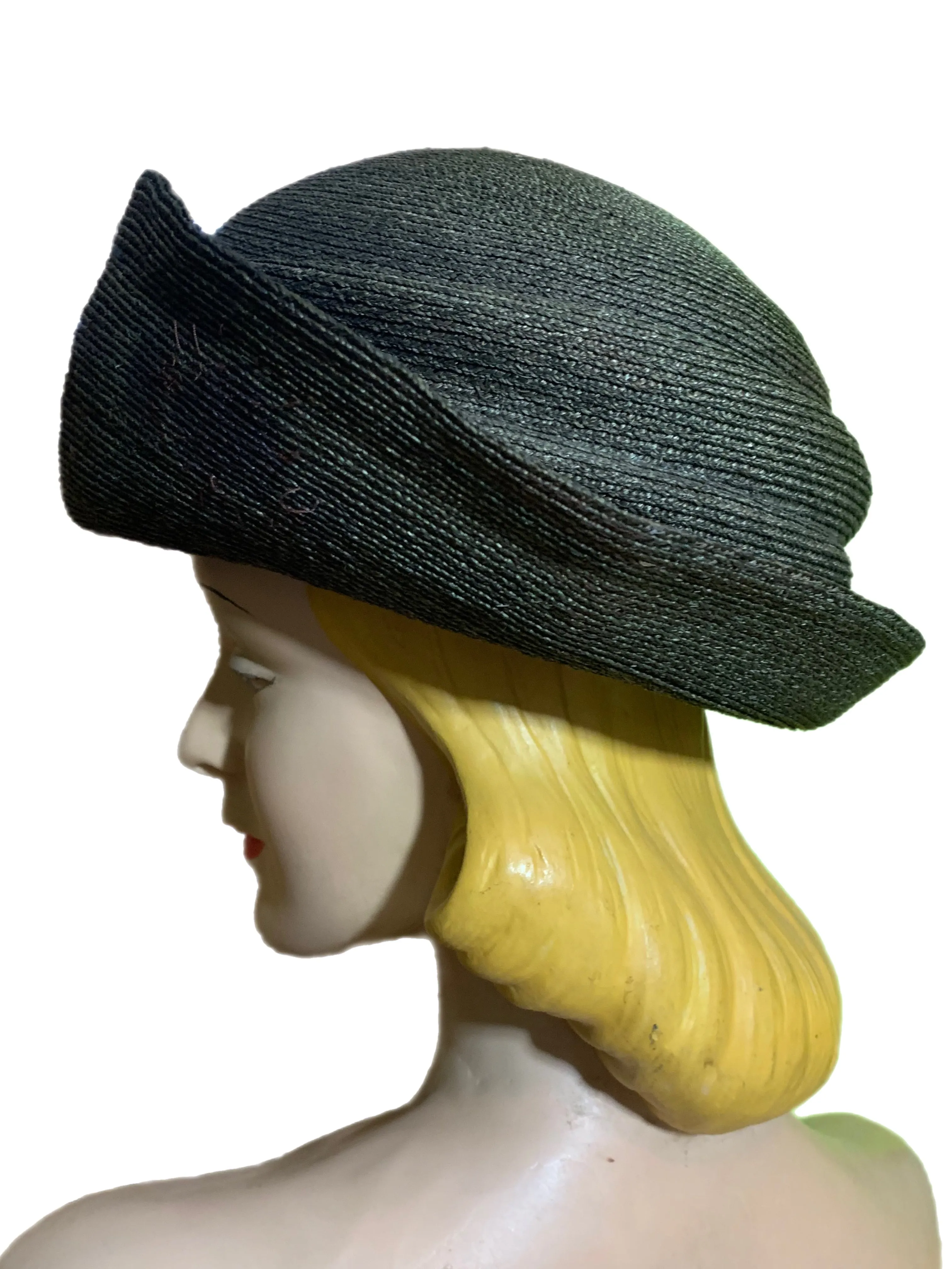 Brown Sisal Wide Rolled Brim Hat circa Early 1900s