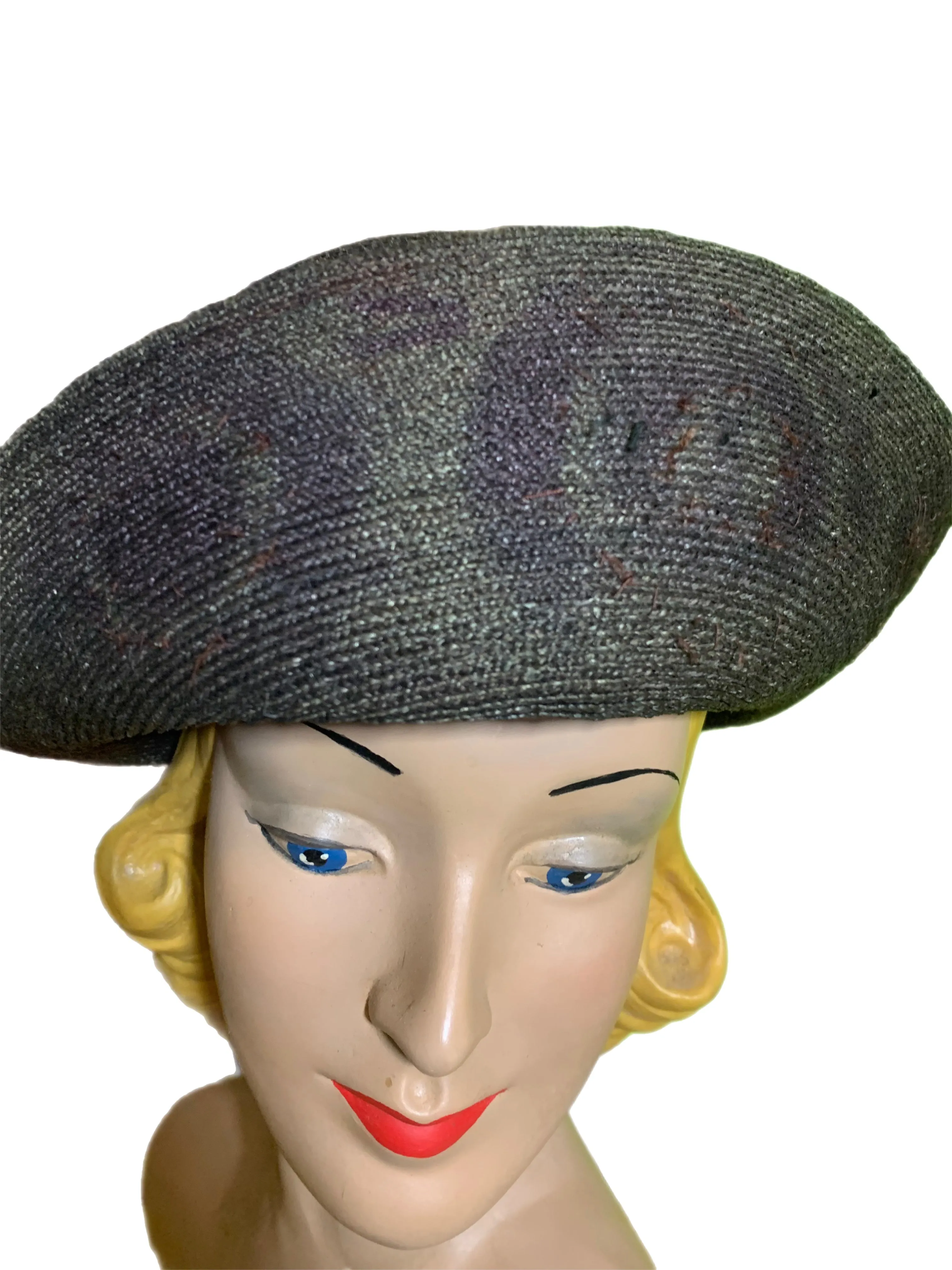 Brown Sisal Wide Rolled Brim Hat circa Early 1900s