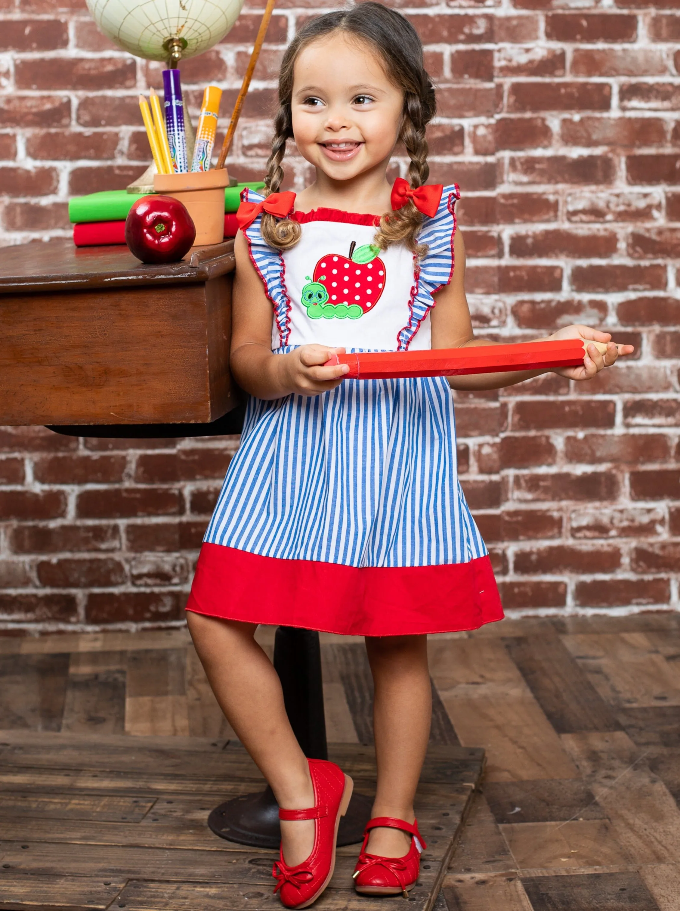 Circle Time Ruffled Pinstripe Dress