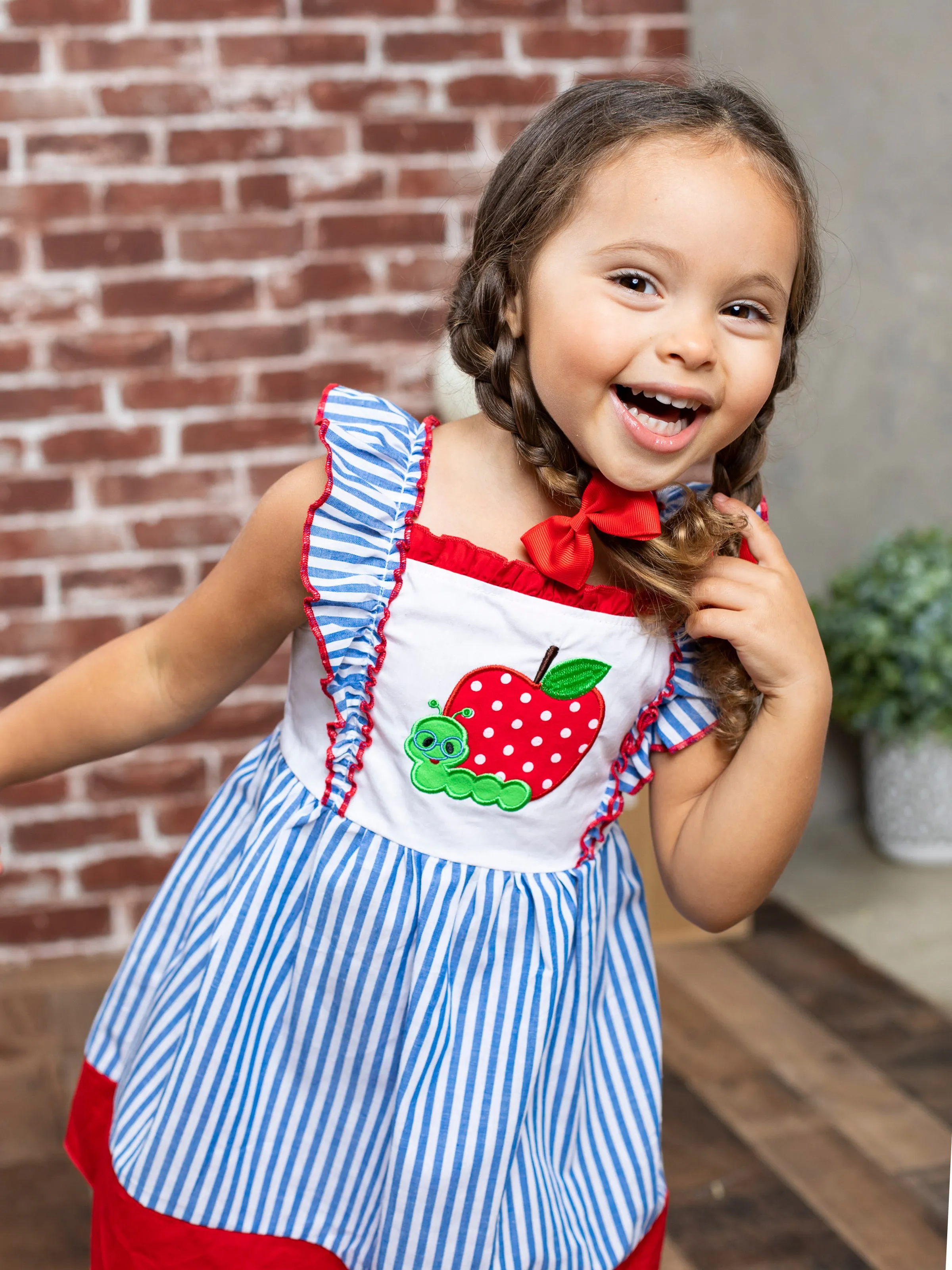 Circle Time Ruffled Pinstripe Dress