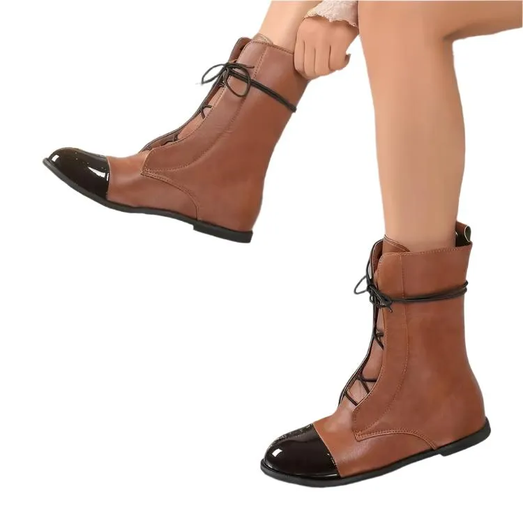 Contrast Lace Up Point Toe Boots