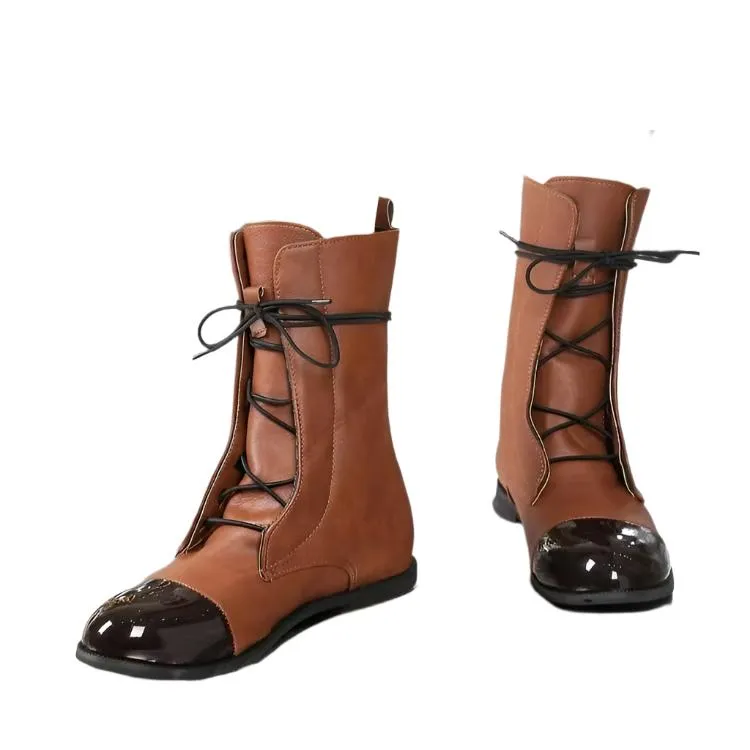 Contrast Lace Up Point Toe Boots