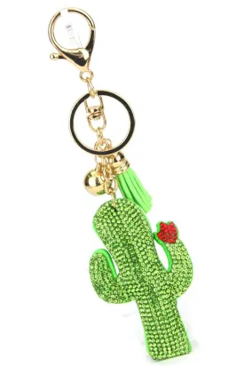 Crystal Breeze Green Crystal Cactus & Flower Keychain