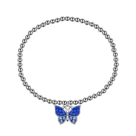 Crystal Butterfly Beaded Stretch Bracelet - Blue