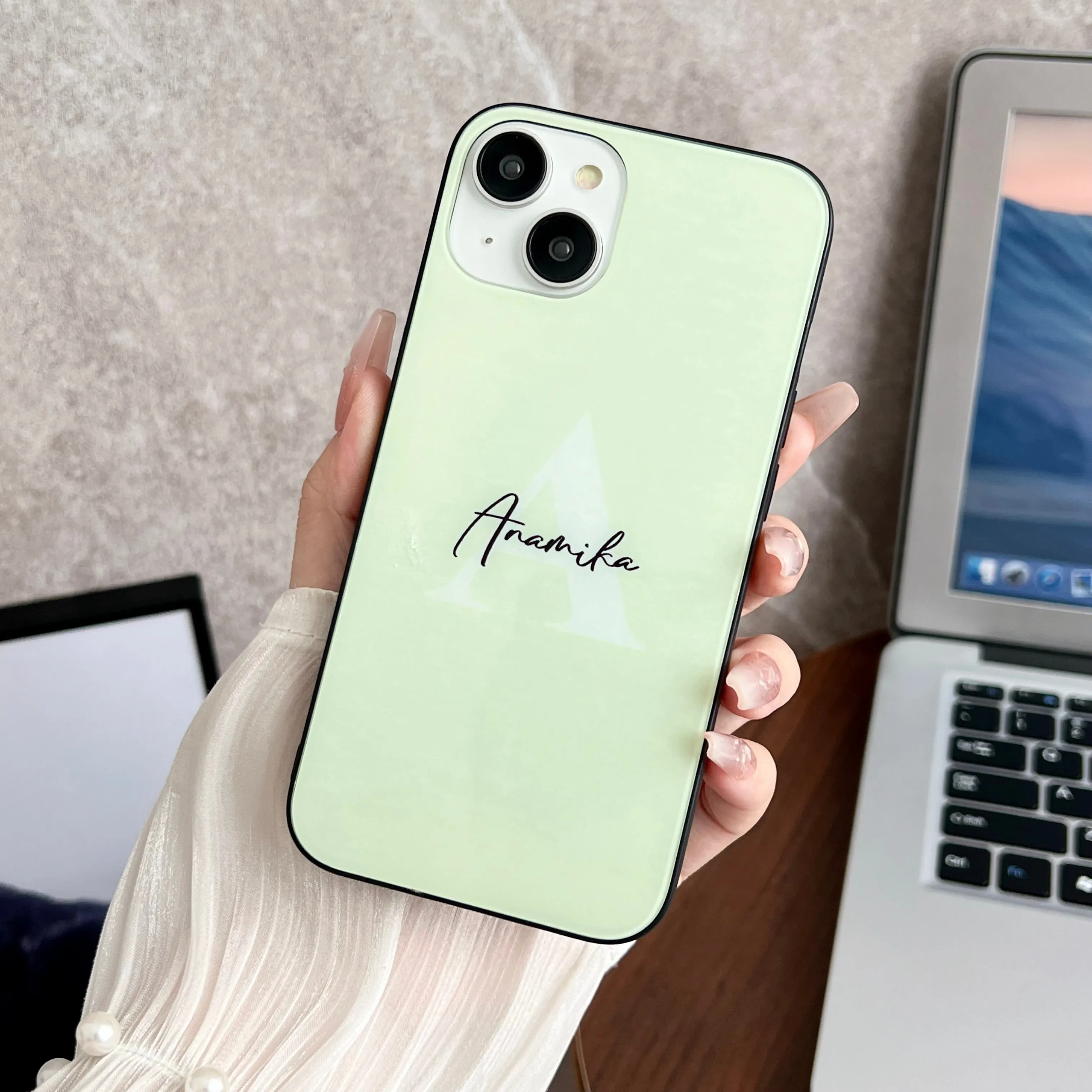 Customised Name With Initial Solid Color Glass Case for iPhone