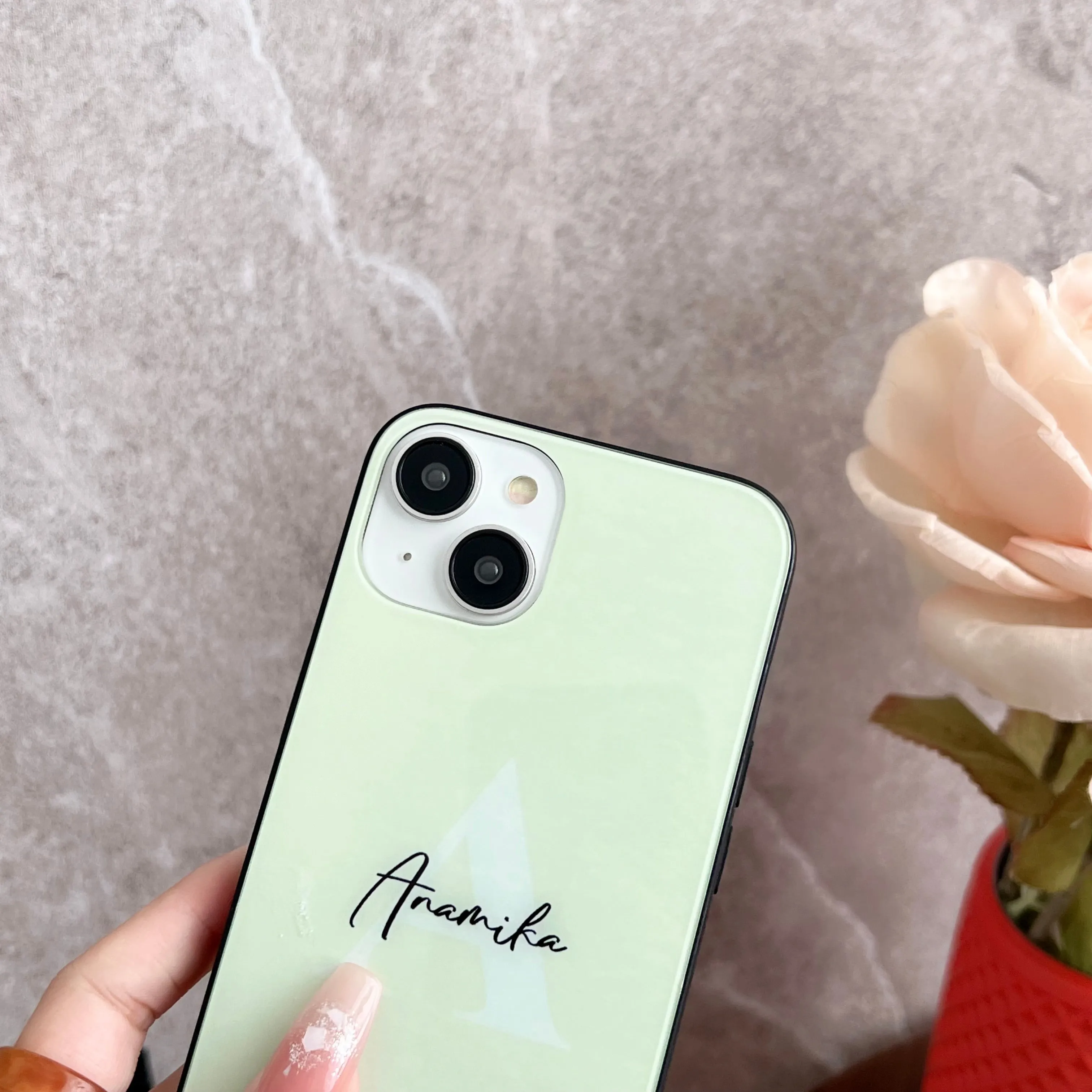 Customised Name With Initial Solid Color Glass Case for iPhone