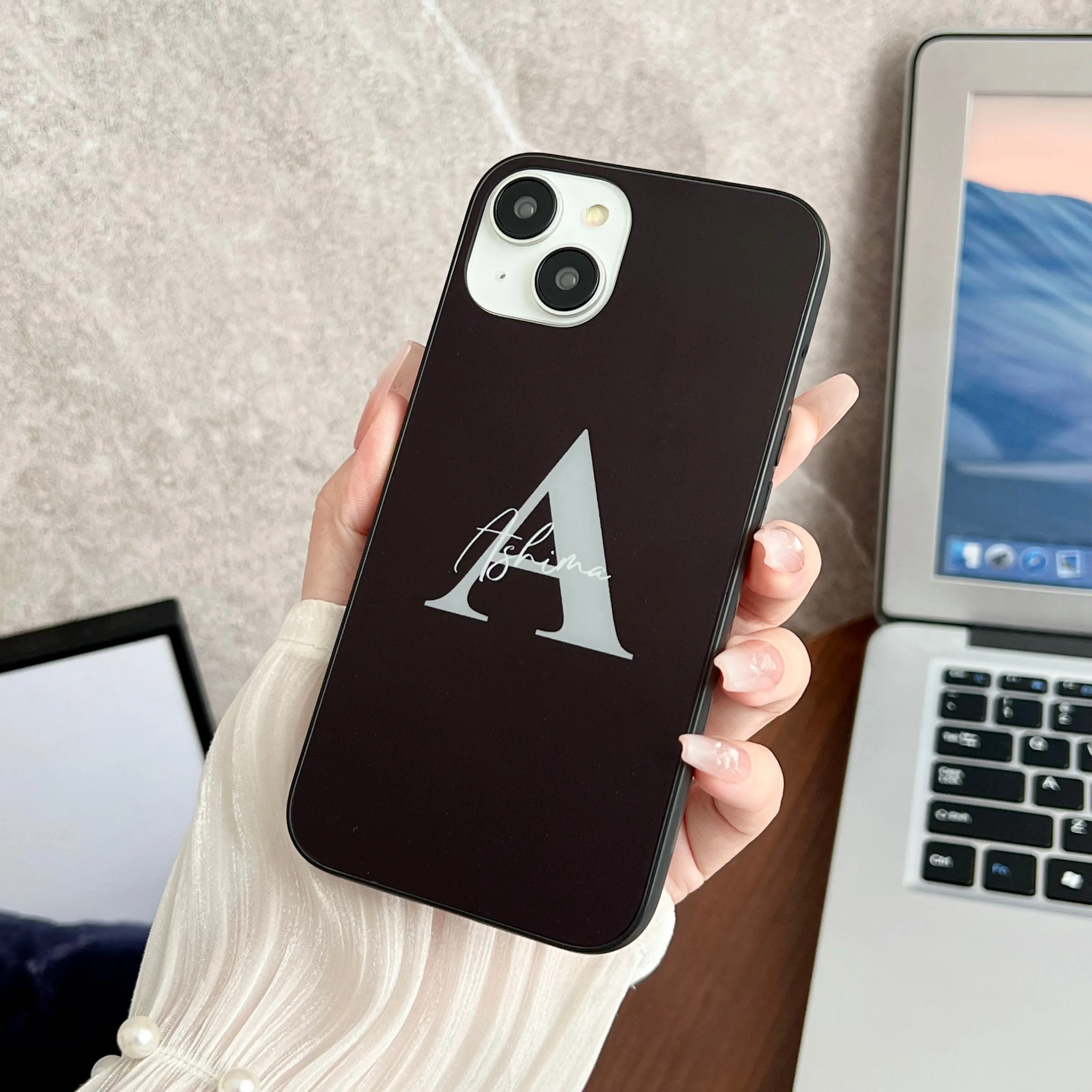 Customised Name With Initial Solid Color Glass Case for iPhone