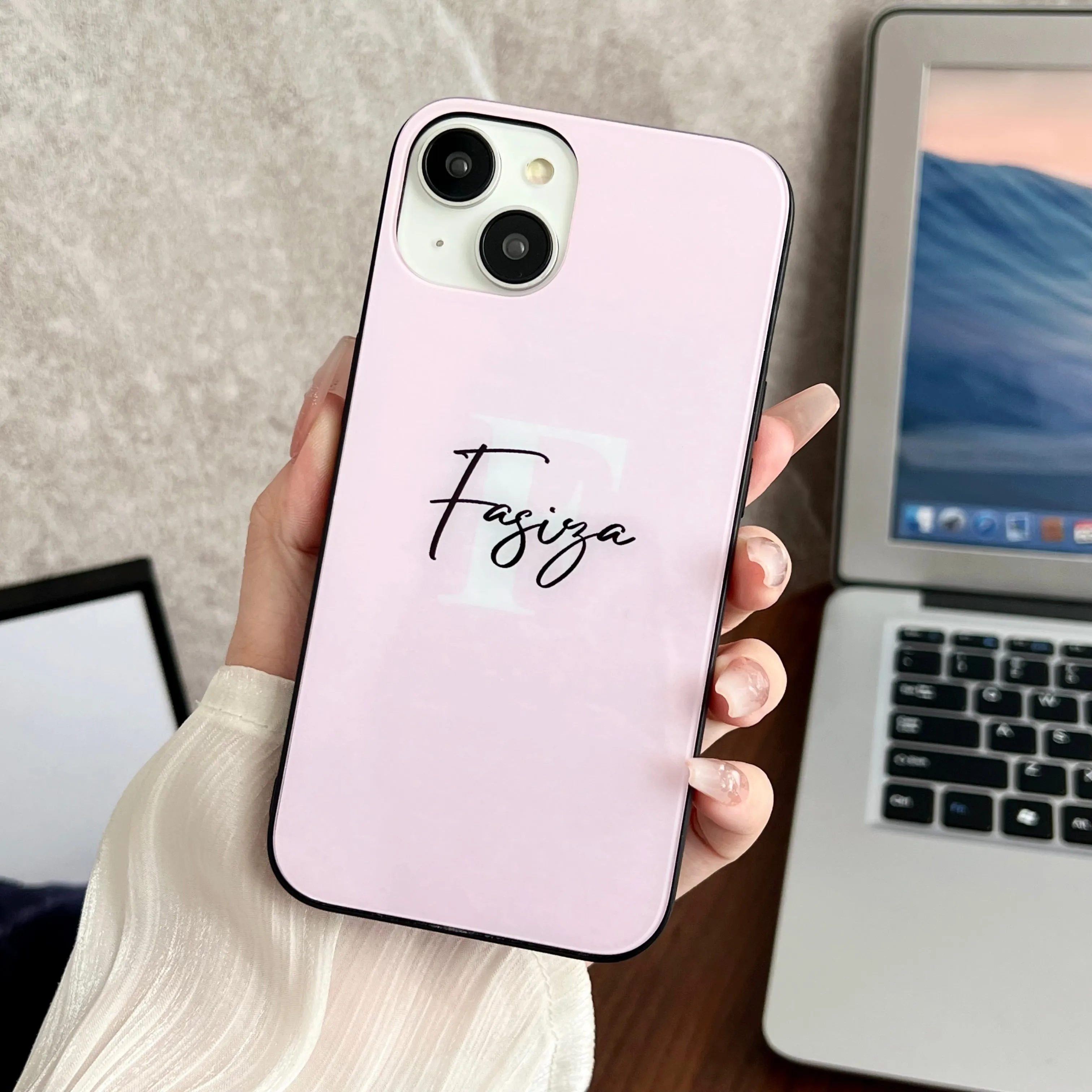 Customised Name With Initial Solid Color Glass Case for iPhone