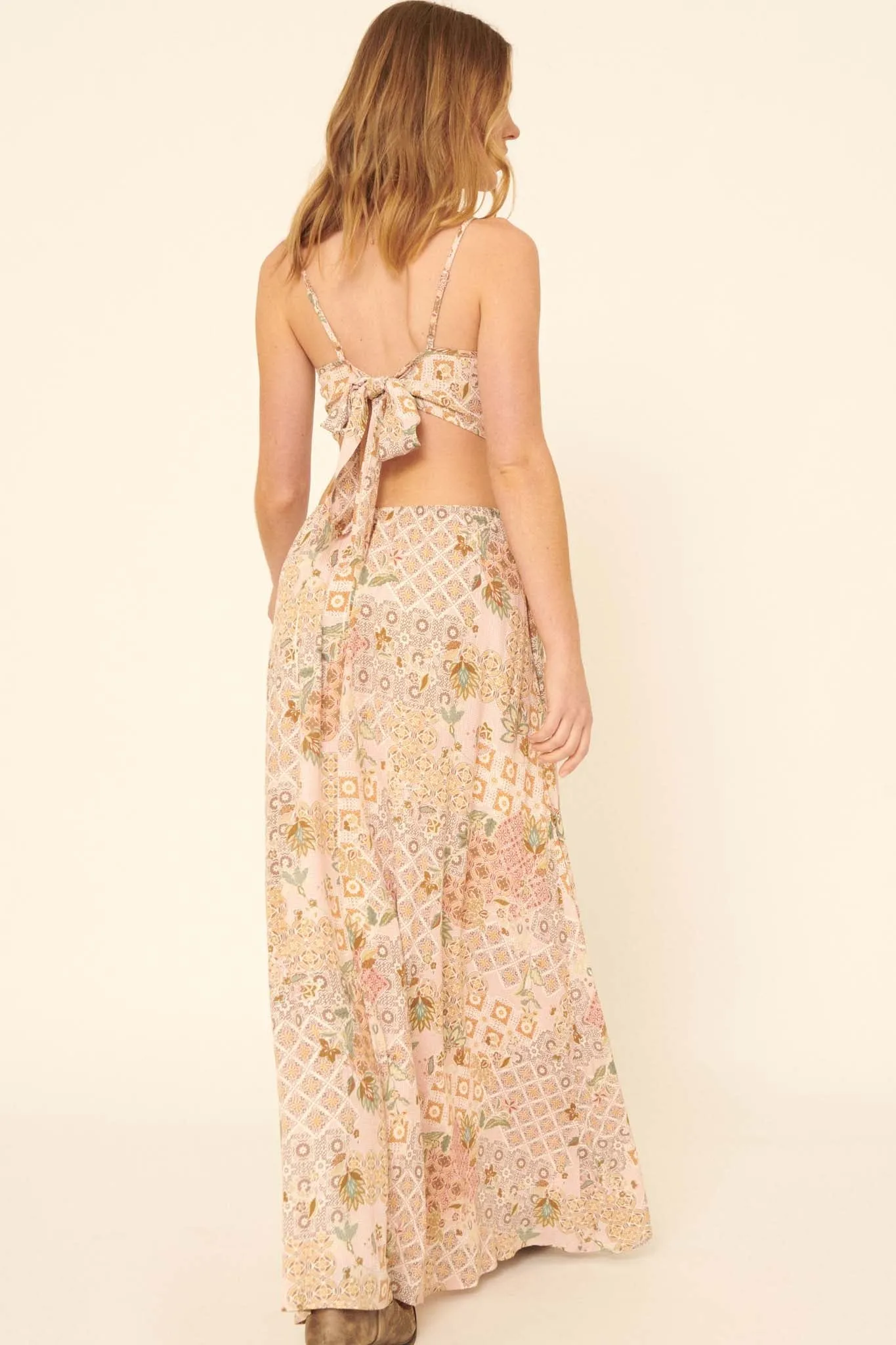 Dream Voyager Patchwork-Print Cutout Maxi Dress