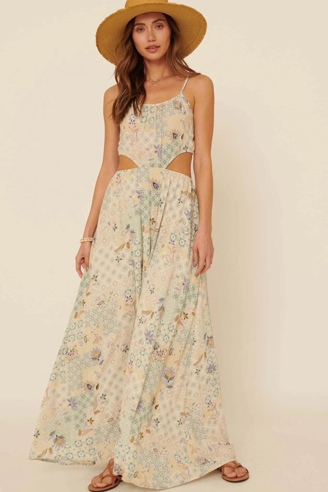 Dream Voyager Patchwork-Print Cutout Maxi Dress