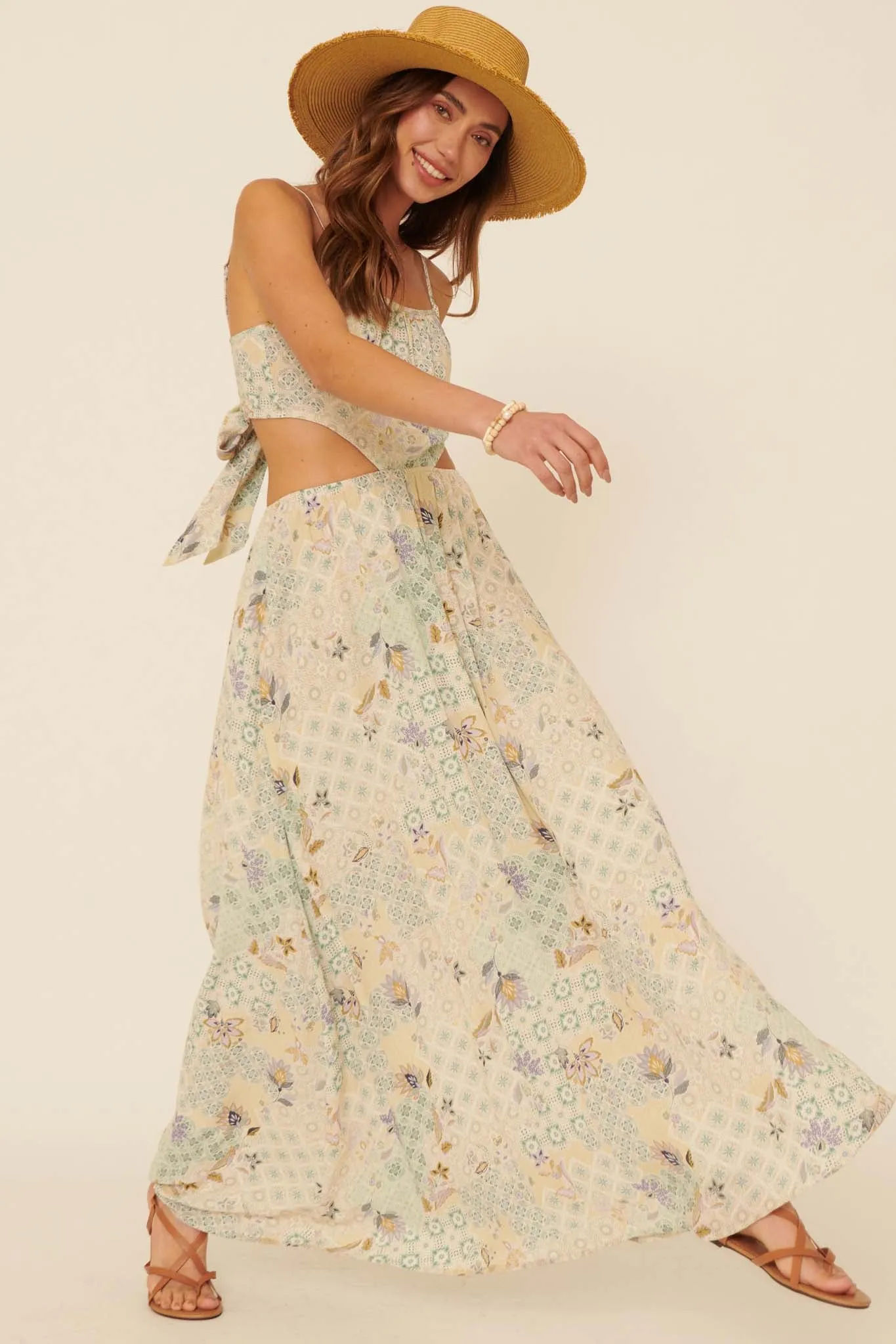 Dream Voyager Patchwork-Print Cutout Maxi Dress