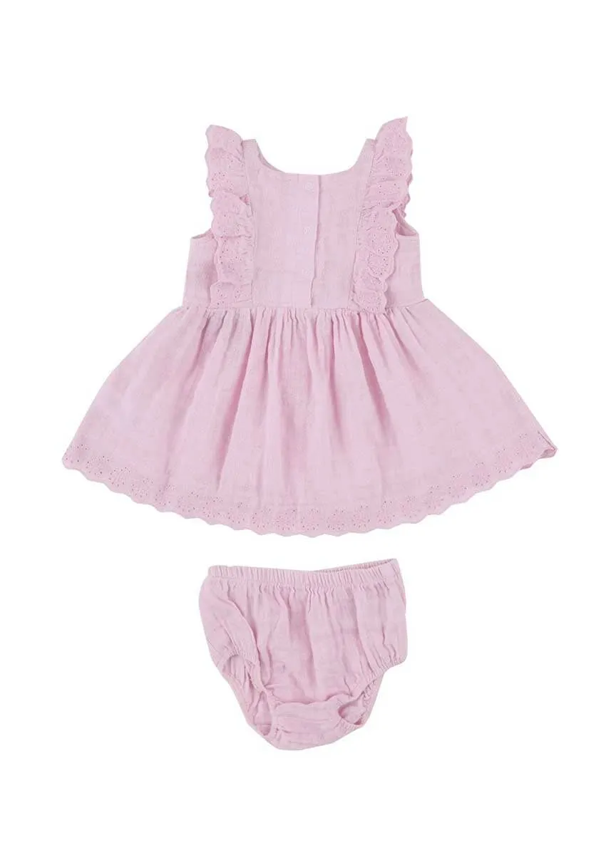 Eyelet Edged Dress & Bloomers - Ballet Solid Muslin