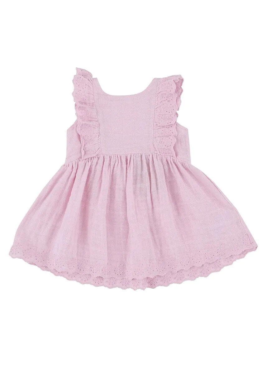 Eyelet Edged Dress & Bloomers - Ballet Solid Muslin