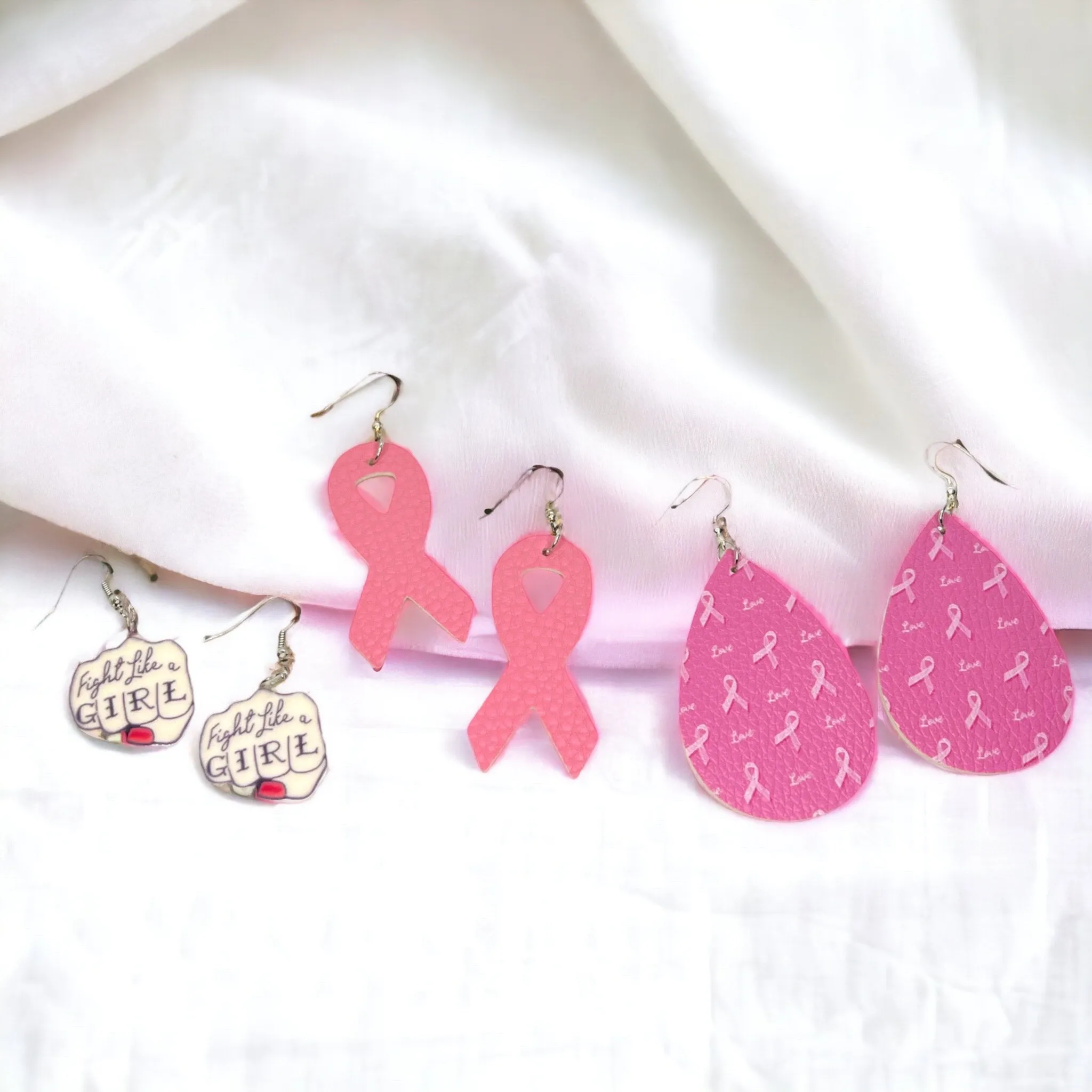 Fight Like a Girl Earrings - Breast Cancer Awareness, Team Pink, Save the Ta Ta's, Cure for Cancer, Pink Earrings