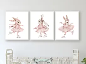 Figure Skating Bunny Nursery Prints - Set 4