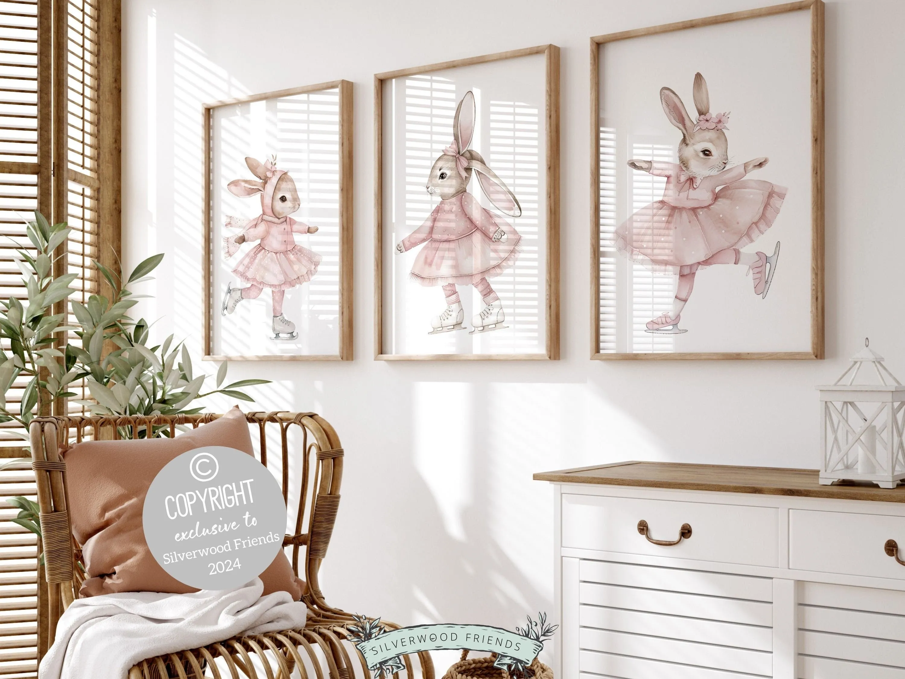 Figure Skating Bunny Nursery Prints - Set 4