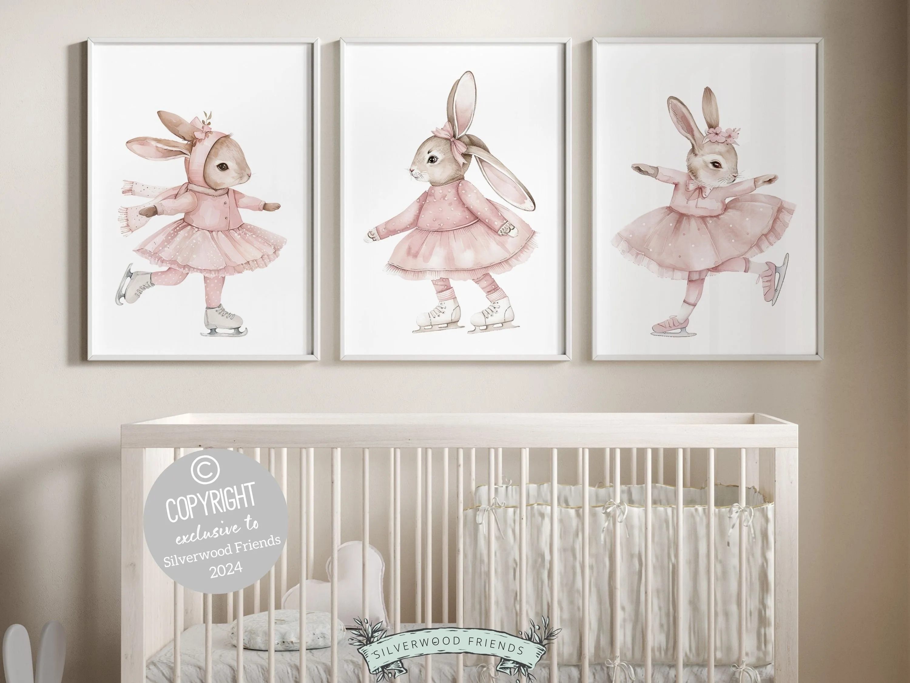 Figure Skating Bunny Nursery Prints - Set 4