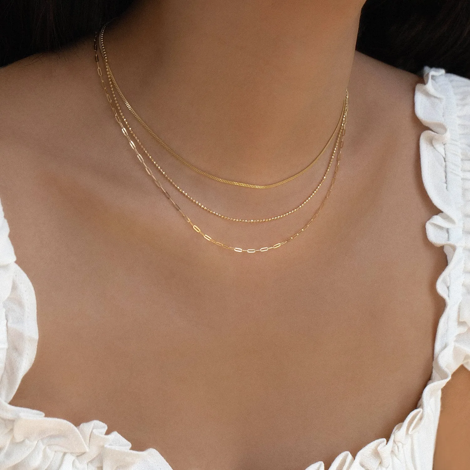 Flat Drawn Cable Chain Necklace | Solid 14k Gold