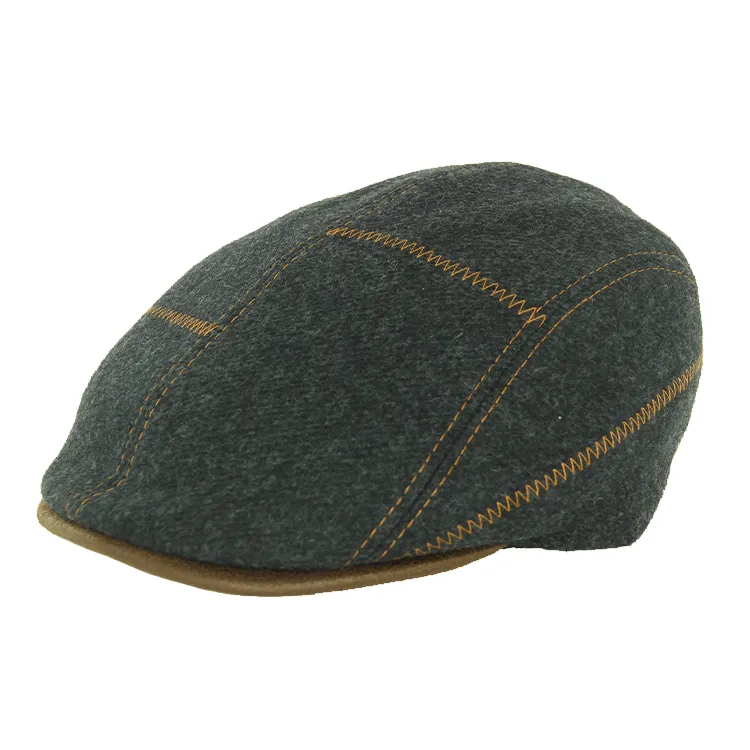 Fléchet Contrast Stitch Wool Flat Cap - Noir