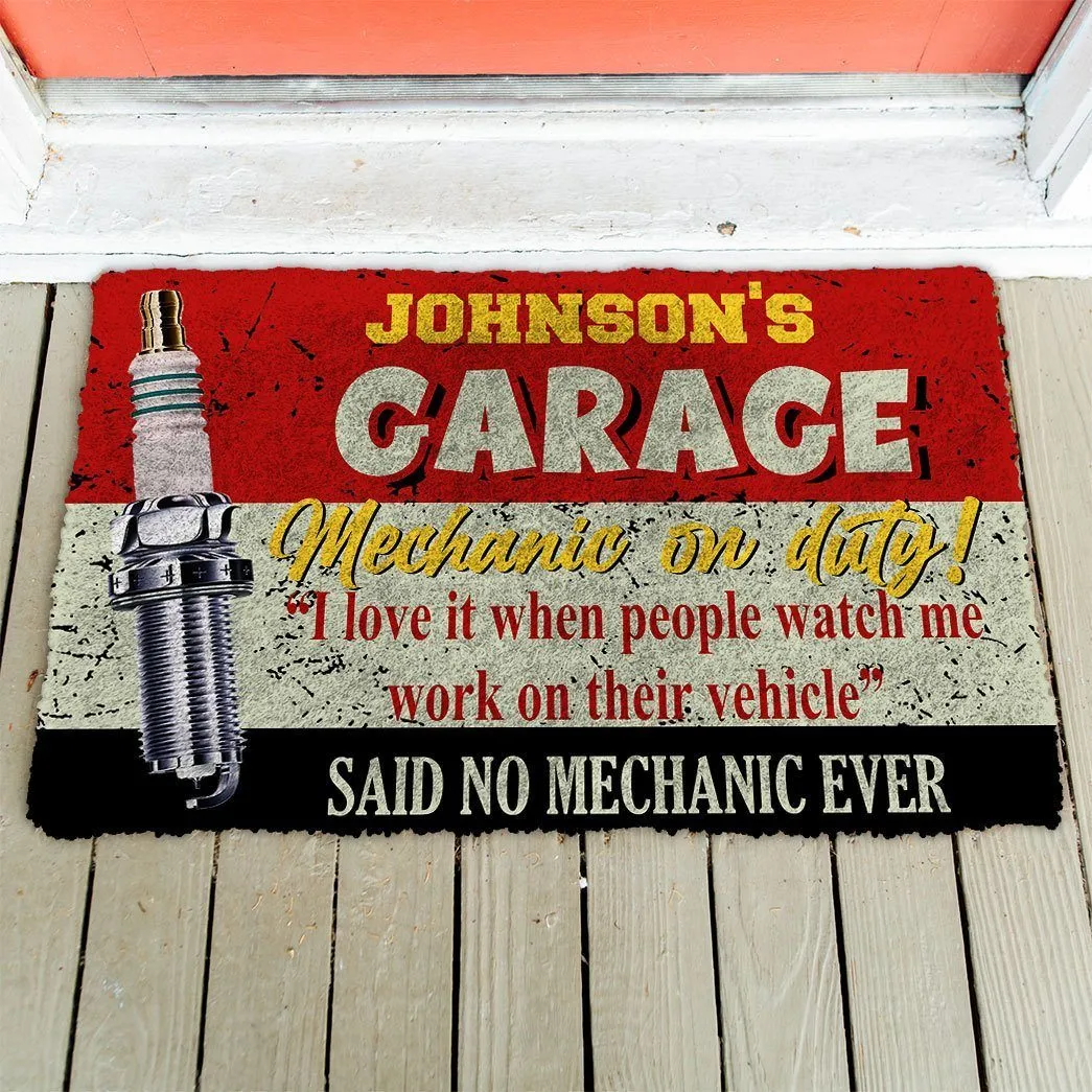 Gearhuman 3D Garage Mechanic On Duty Custom Name Doormat