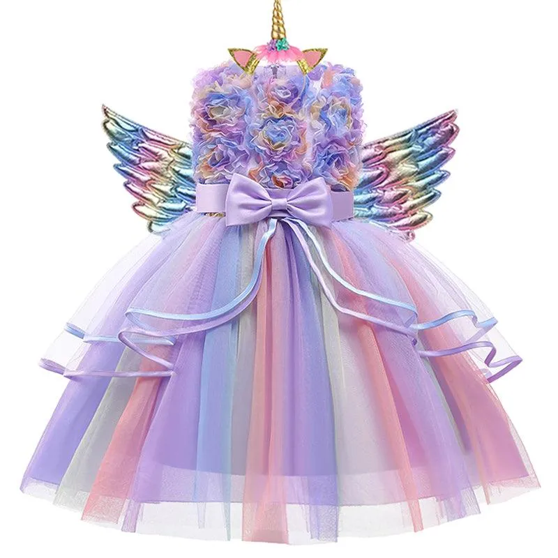 Girl Floral Patchwork Rainbow Dress Fairy Tale Dream Princess Dress Romantic Floral Children's Wear