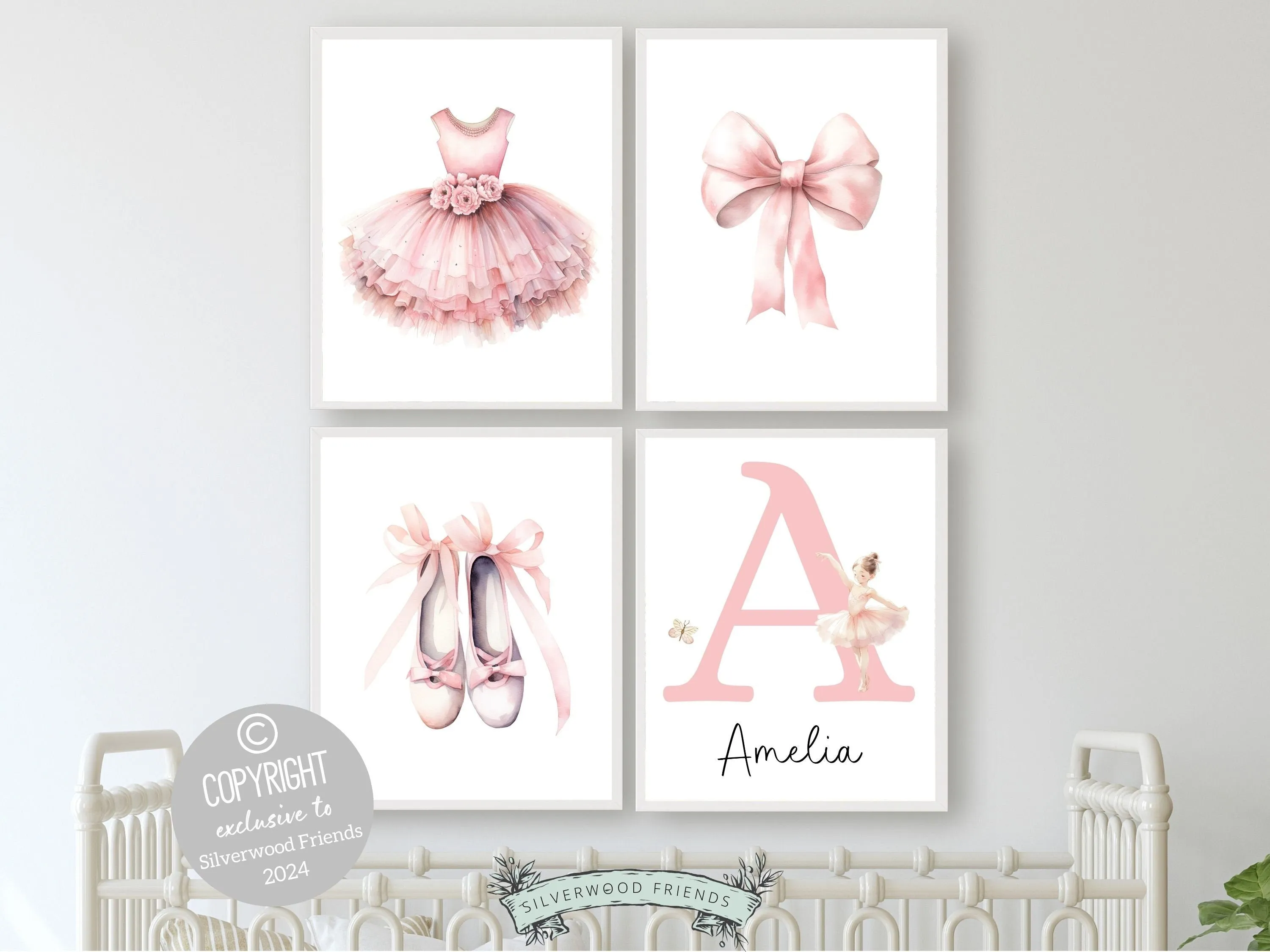 Girls Ballet Nursery Prints - Personalised Set 2