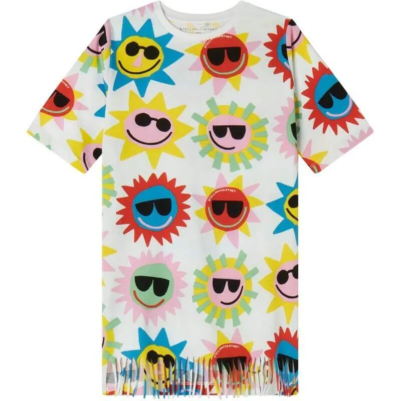 Girls Sun Print Fringe T-Shirt  Dress