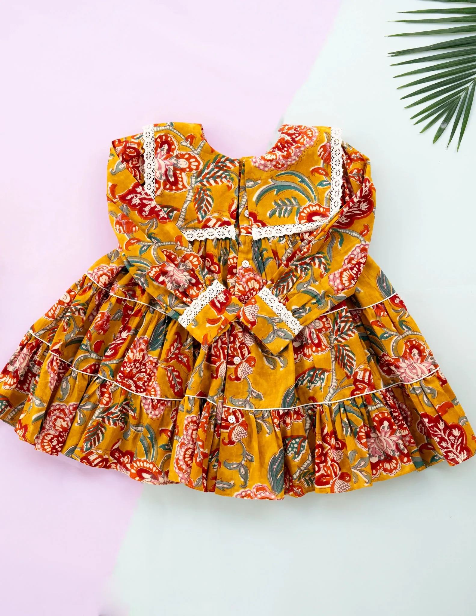 Golden Blossom Tiered Cotton Dress for Girls