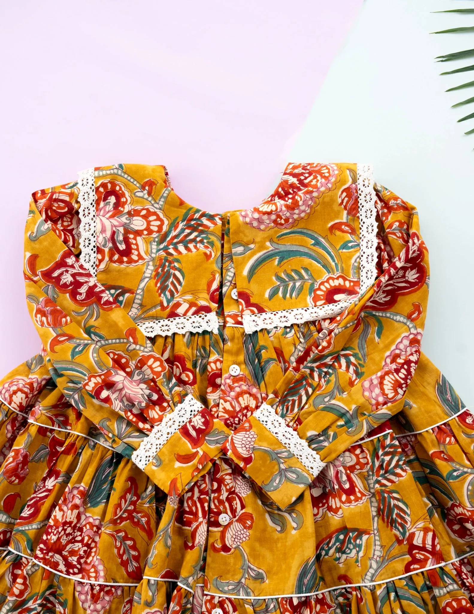 Golden Blossom Tiered Cotton Dress for Girls