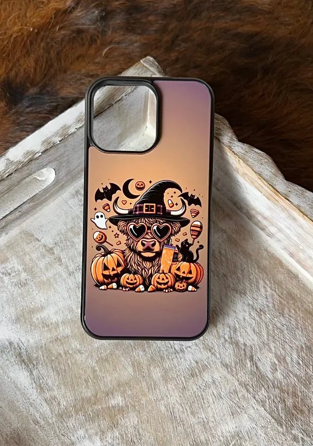 Halloween fall highland cow phone case for iPhone and Samsung