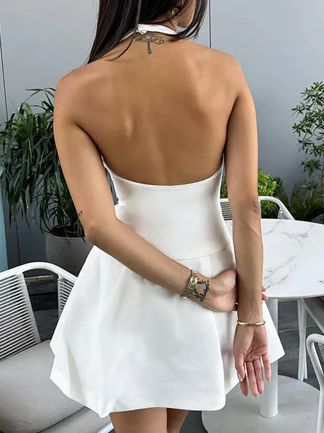 Halter Solid Color Sleeveless Mini Dress