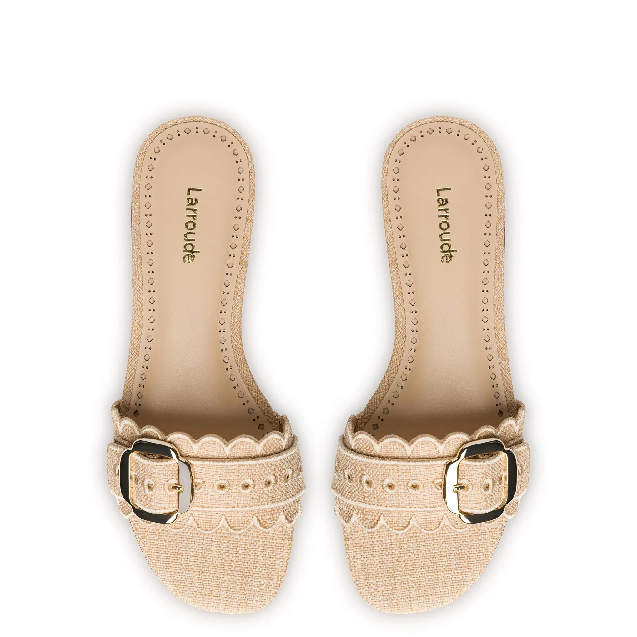 Ivy Broderie Flat Mule In Beige Raffia