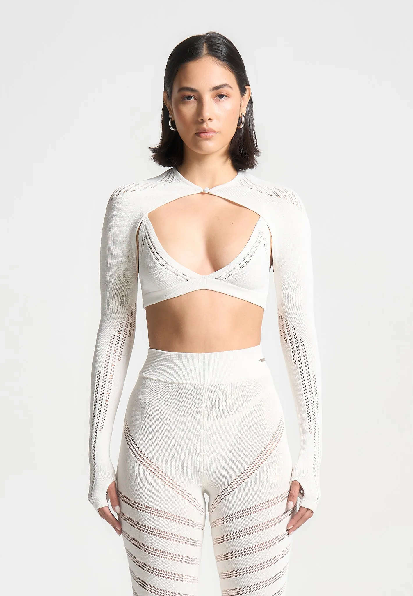 Knitted Sleeve Overlay with Bralette - White