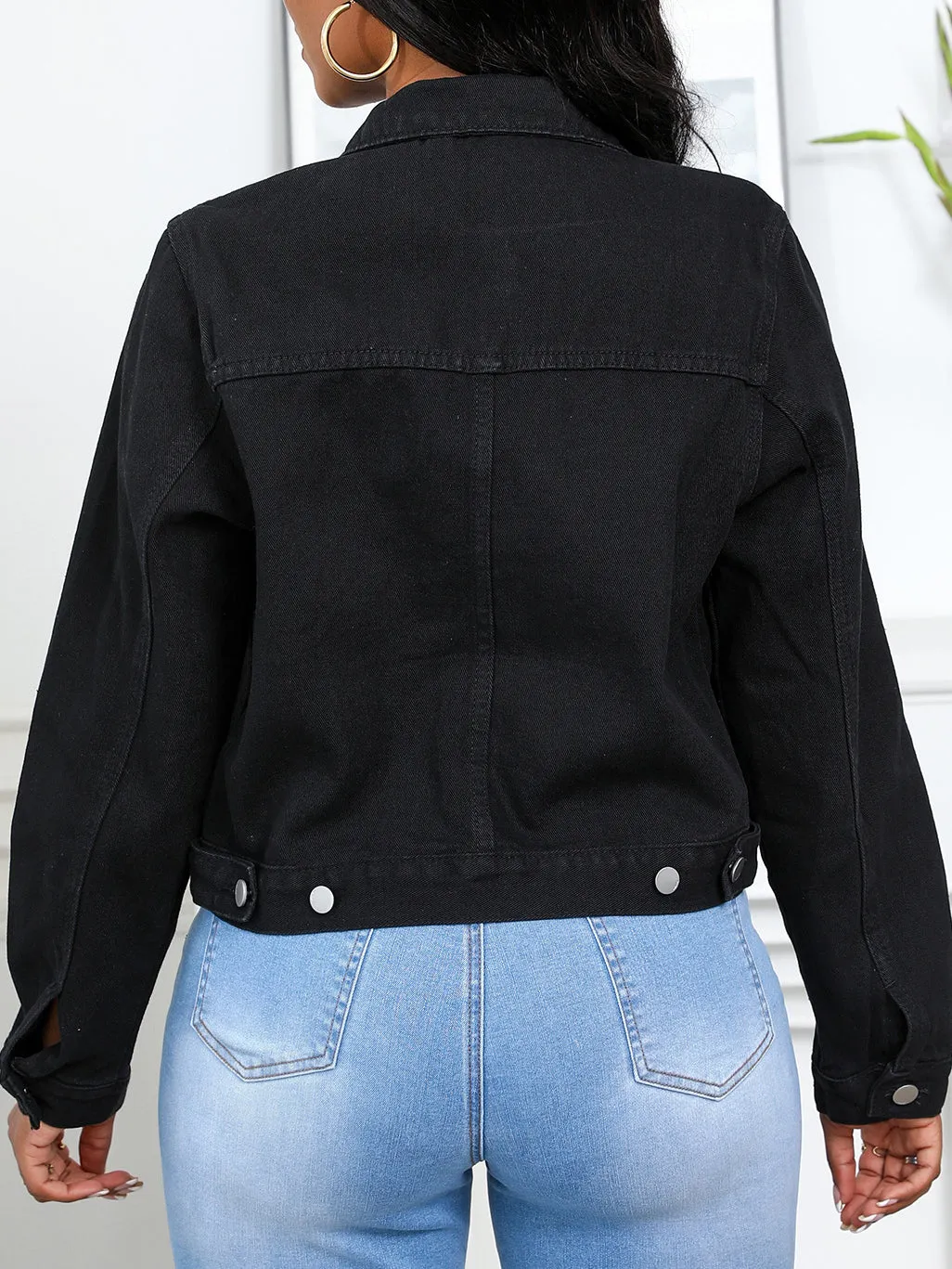 Lapel Solid Color Denim Short Jacket