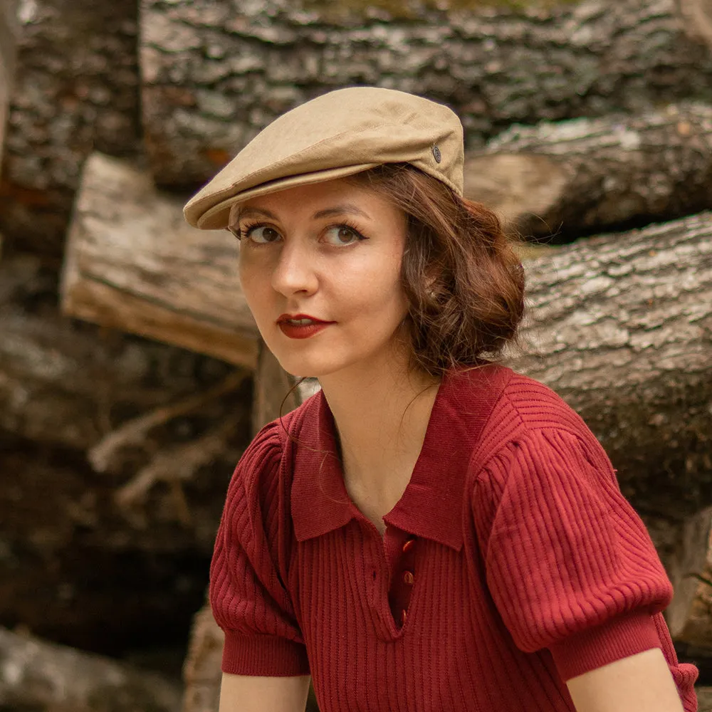 Linen Flat Cap - Camel