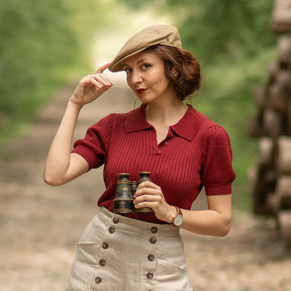 Linen Flat Cap - Camel