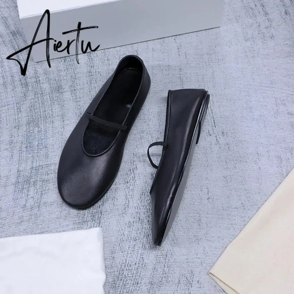 Mary Jane Comfortable Ballet flats Leather Black Slip Shoes For Women Shoes Red High Quality Shoes Woman Size 43