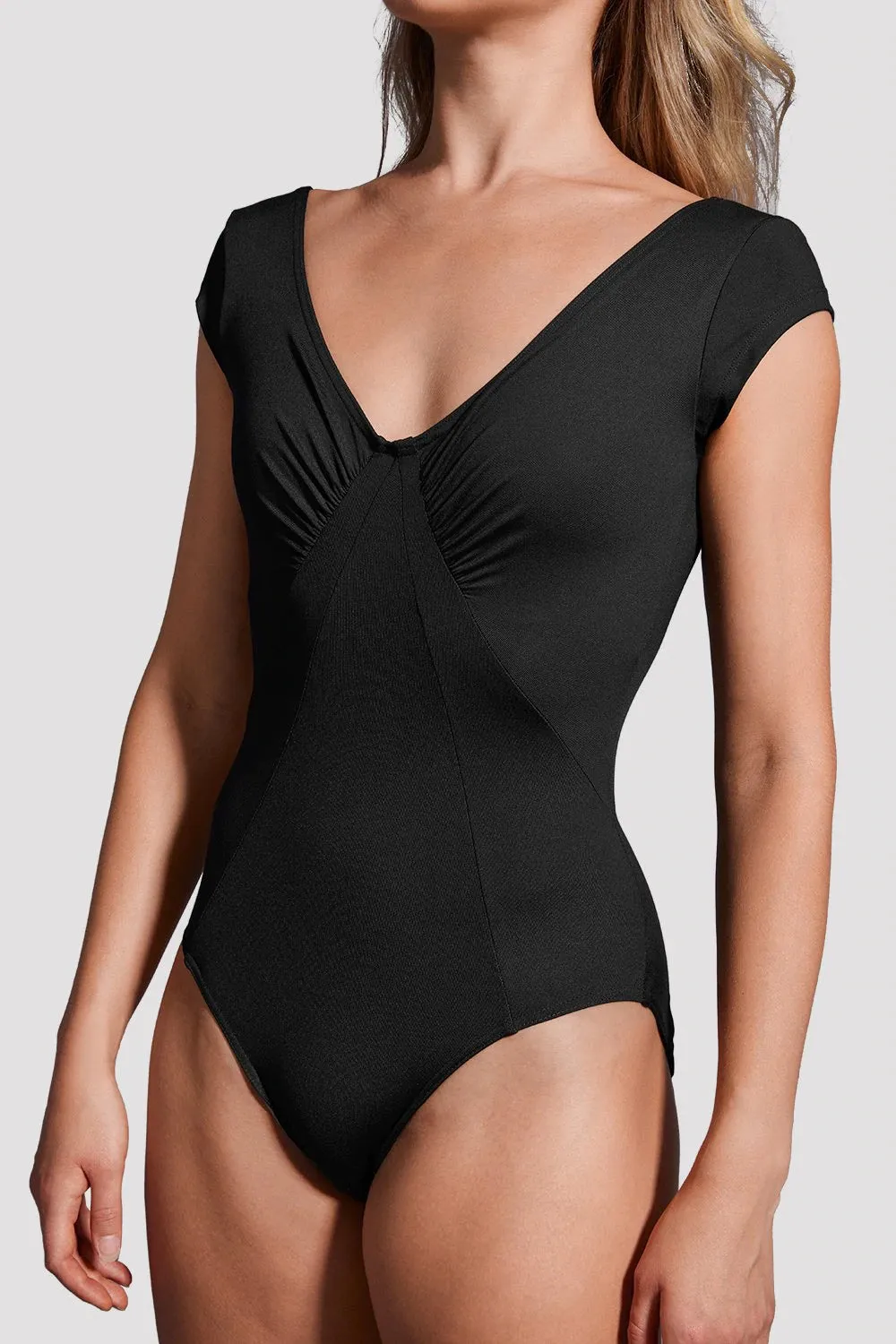 Mirella Black Label -Cap Sleeve Low Back Leotard - Black