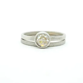 Moissanite Ring - Moissanite Engagement Ring - Bezel Rose Cut Moissanite Wedding Band Set