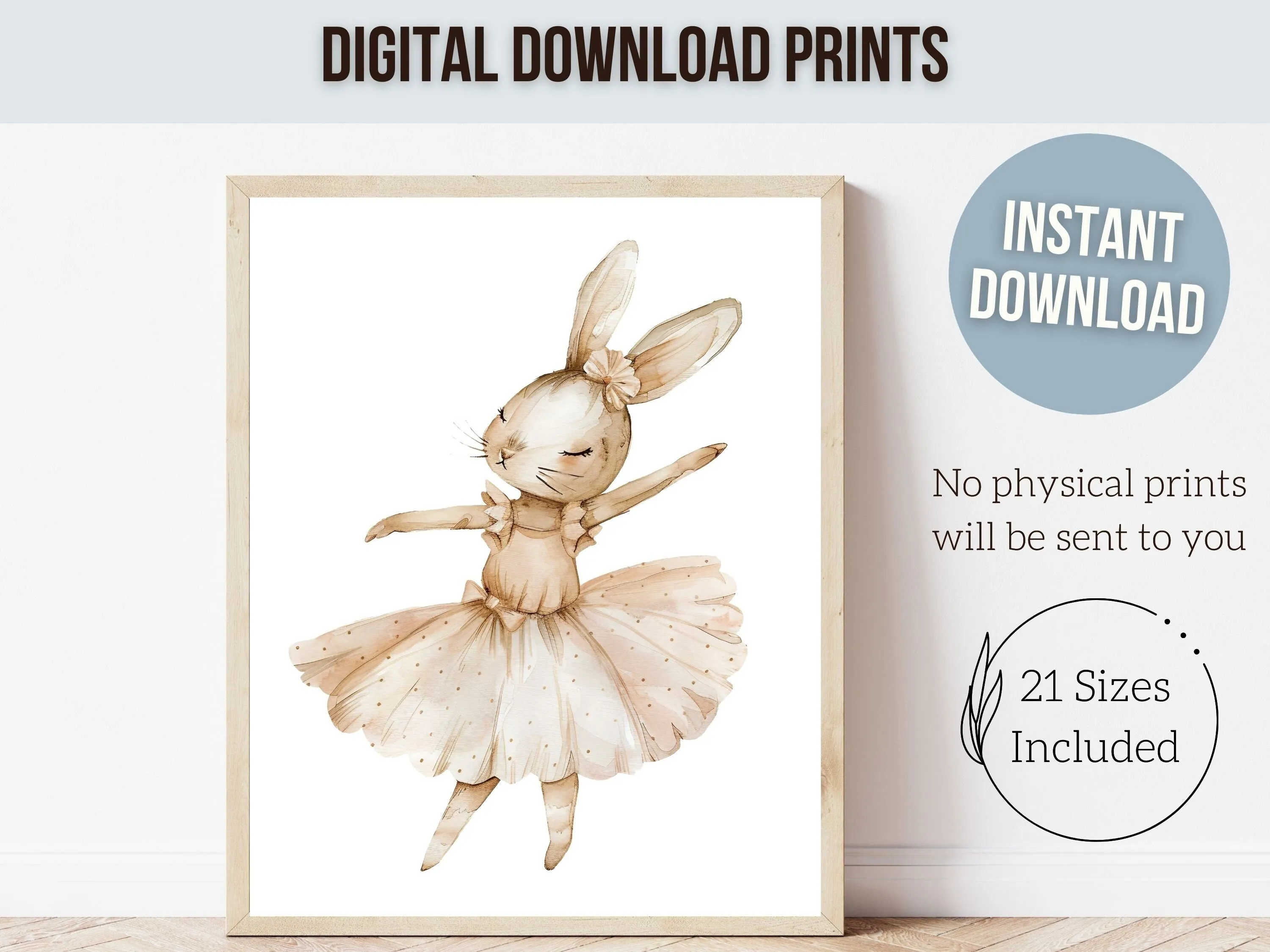 Neutral Ballerina Bunny Nursery Prints - Set 1